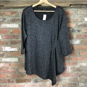 Lane Bryant Blouse Black Silver Asymmetrical